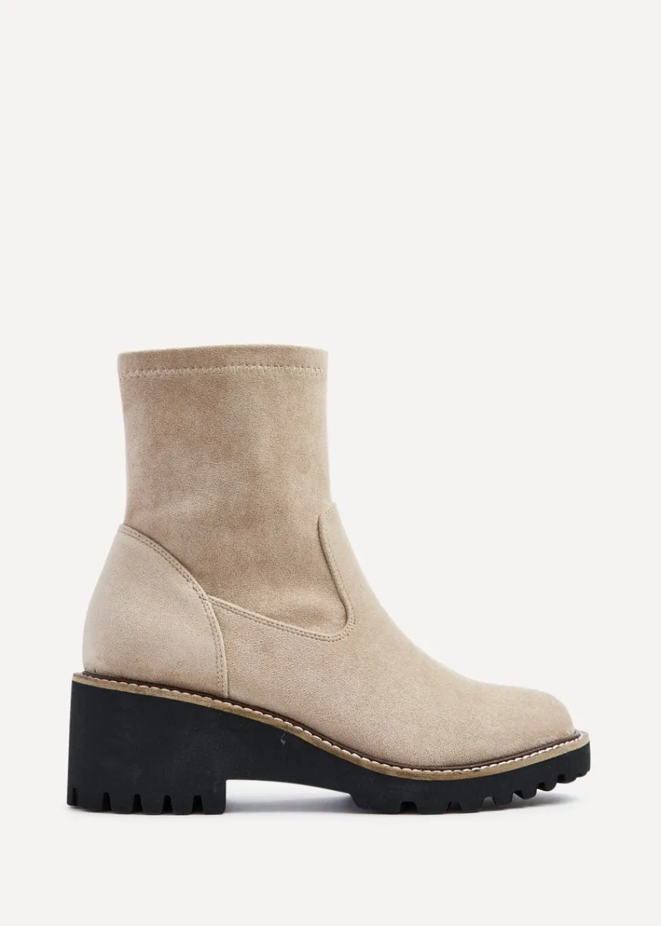 Footwear>Linzi Trish Beige Faux Suede Wedged Heel Ankle Boot
