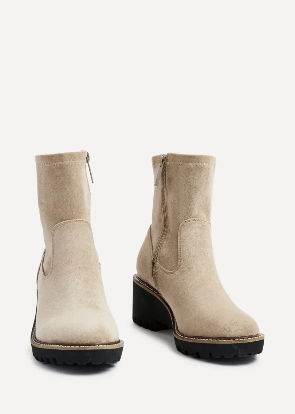 Footwear>Linzi Trish Beige Faux Suede Wedged Heel Ankle Boot