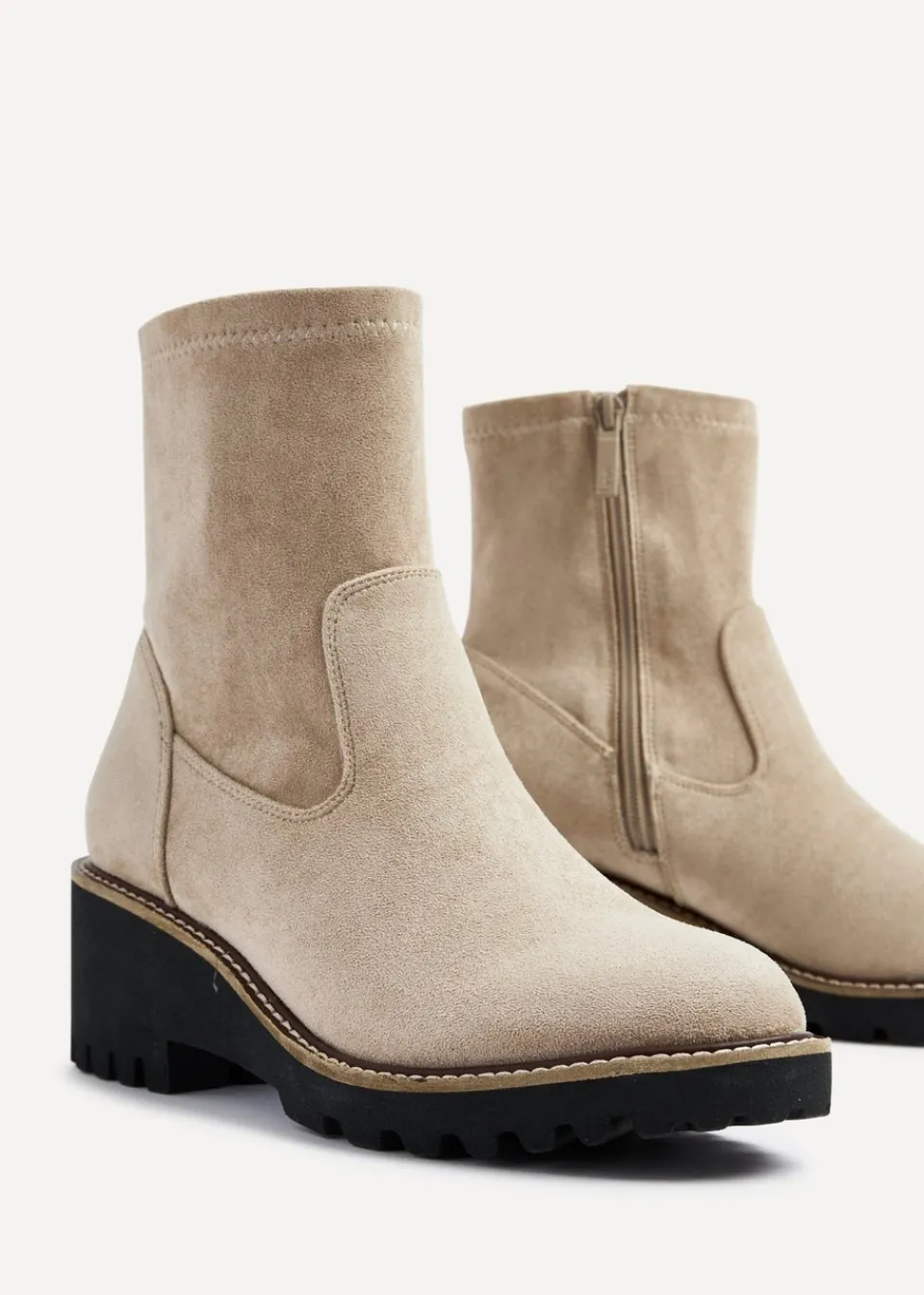 Footwear>Linzi Trish Beige Faux Suede Wedged Heel Ankle Boot