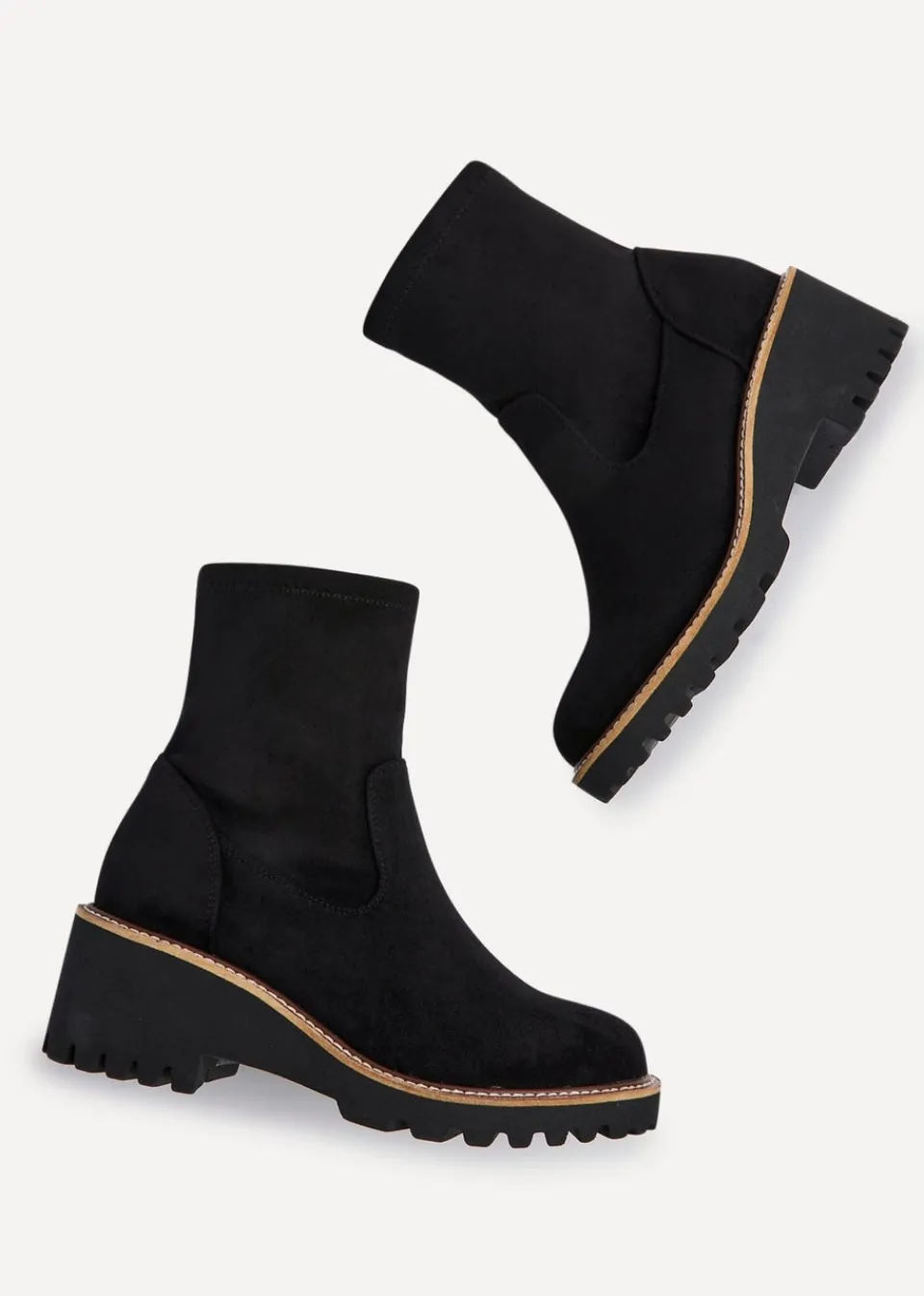 Footwear>Linzi Trish Black Faux Suede Wedged Heel Ankle Boot