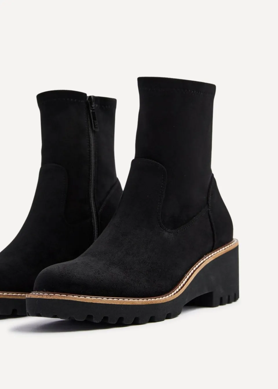 Footwear>Linzi Trish Black Faux Suede Wedged Heel Ankle Boot