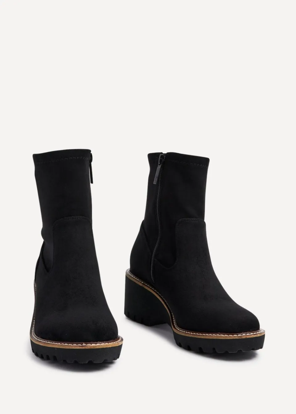 Footwear>Linzi Trish Black Faux Suede Wedged Heel Ankle Boot