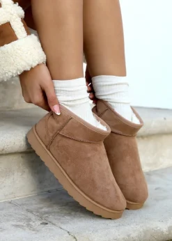 Footwear>Linzi Ultra Mini Addy Faux Suede Faux Fur Lined Chestnut
