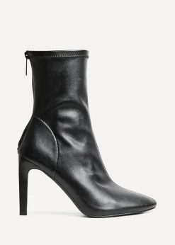 Footwear>Linzi West Black Faux Leather Pointed Stretch Heeled Ankle Boot