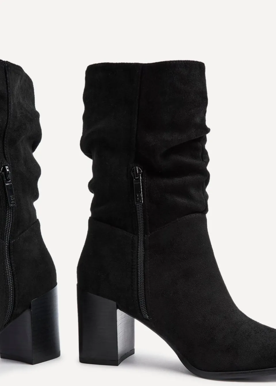 Footwear>Linzi Wisteria Black Suede Western Style Ruched Boot