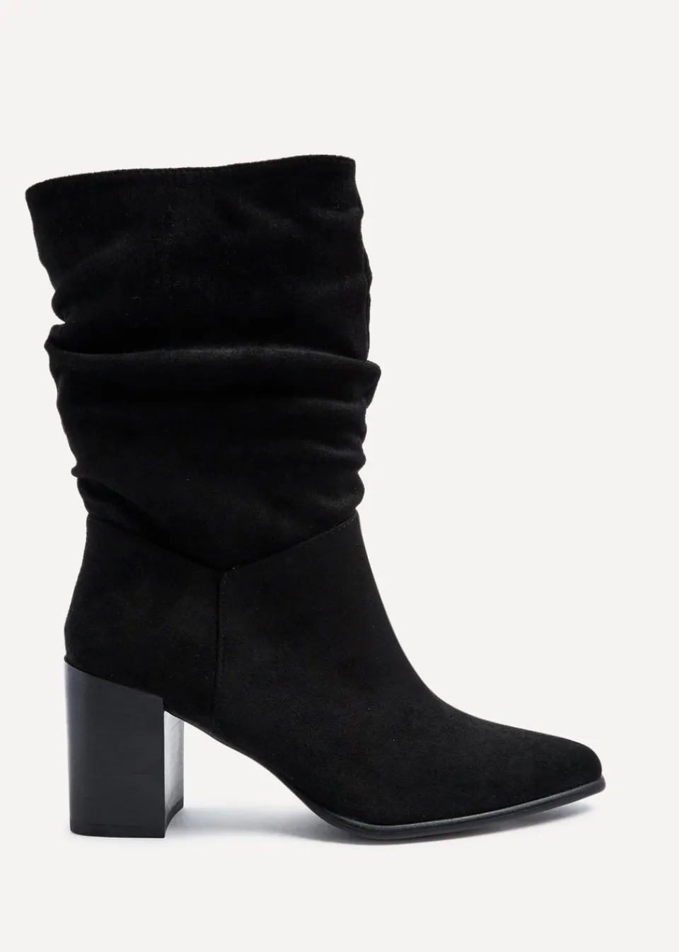 Footwear>Linzi Wisteria Black Suede Western Style Ruched Boot
