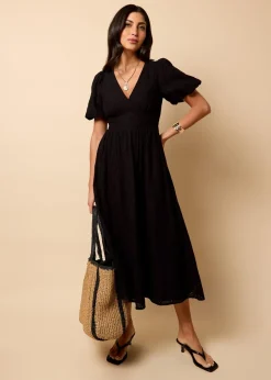 Dresses>Little Mistress Broderie Midi Dress by Vicky Pattison Black