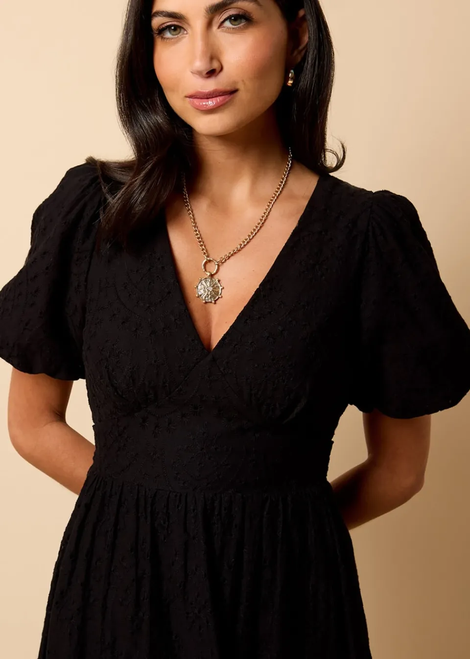 Dresses>Little Mistress Broderie Midi Dress by Vicky Pattison Black