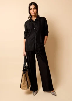 Tops>Little Mistress Co Ord Plisse Shirt by Vicky Pattison Black