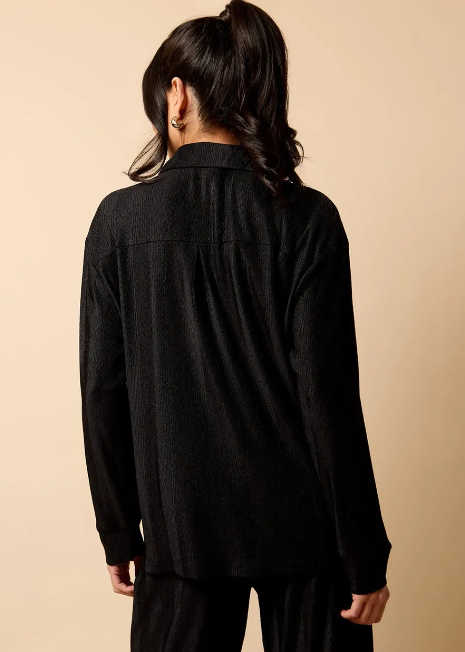 Tops>Little Mistress Co Ord Plisse Shirt by Vicky Pattison Black