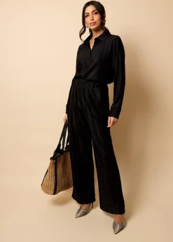 Trousers>Little Mistress Co Ord Plisse Trousers by Vicky Pattison Black