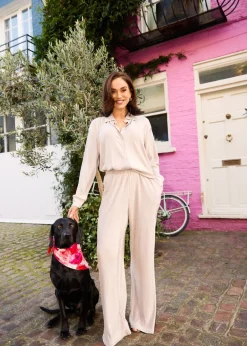 Trousers>Little Mistress Co Ord Plisse Trousers by Vicky Pattison Oyster