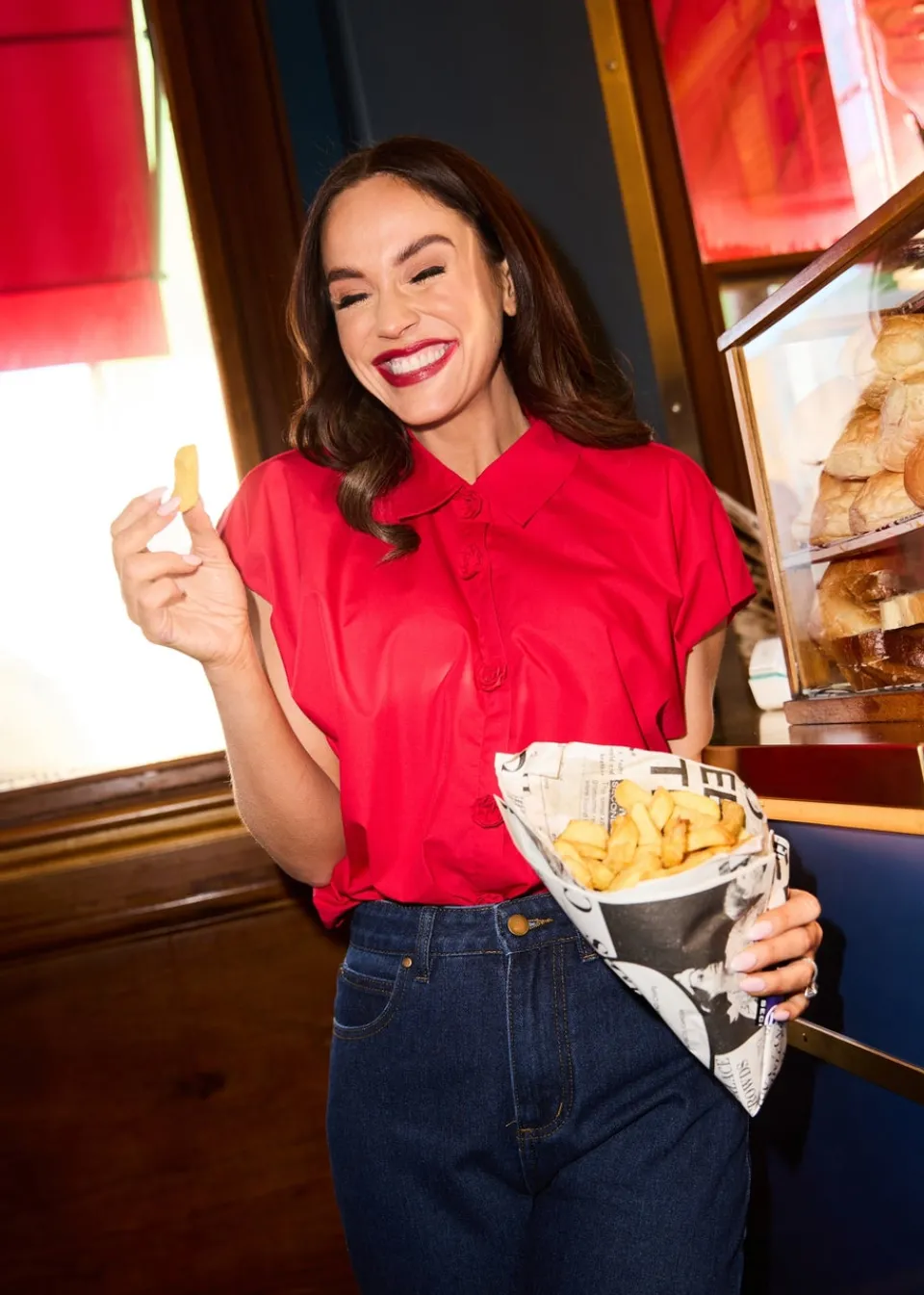Tops>Little Mistress Poplin Cotton Shirt by Vicky Pattison Red