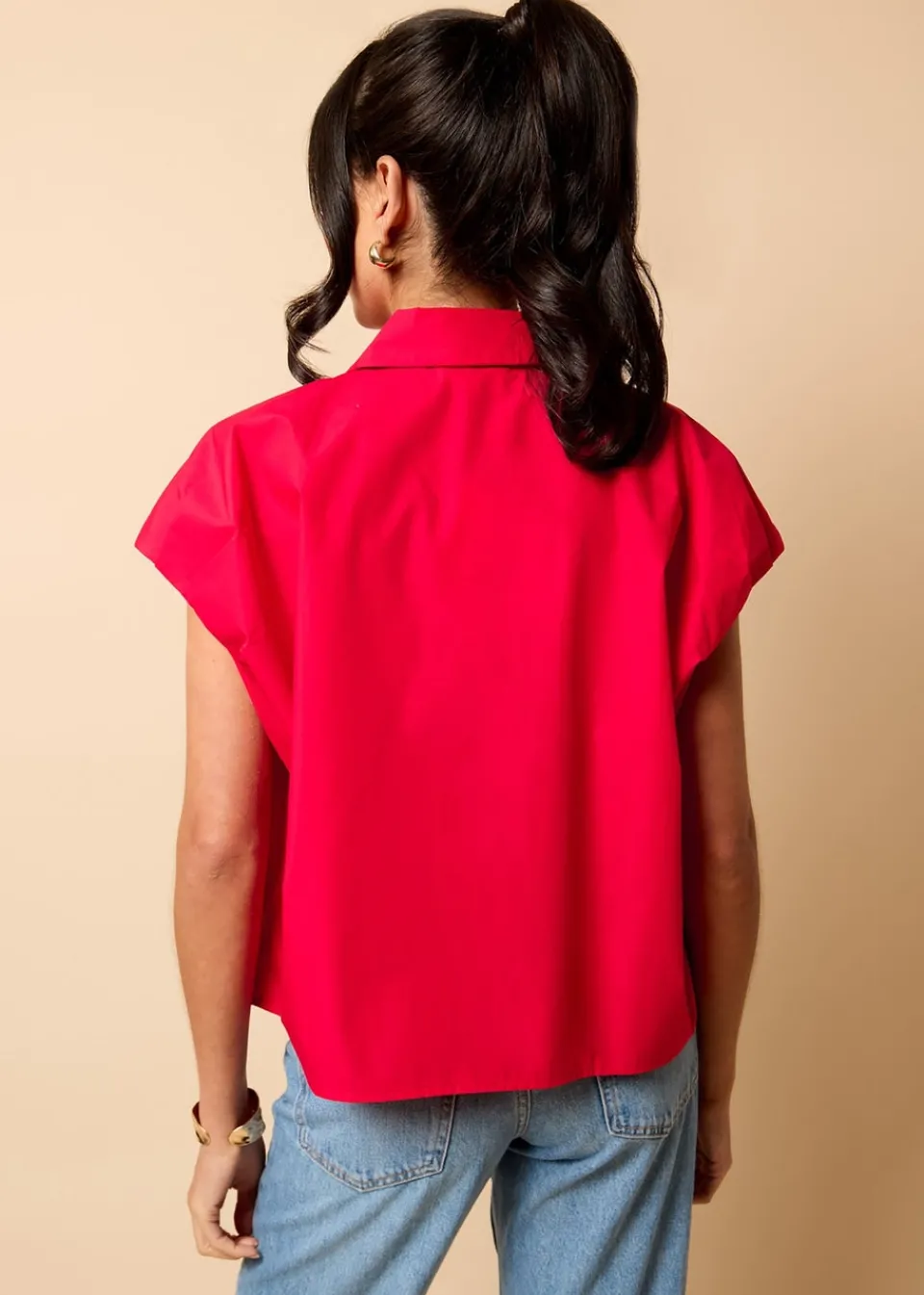 Tops>Little Mistress Poplin Cotton Shirt by Vicky Pattison Red
