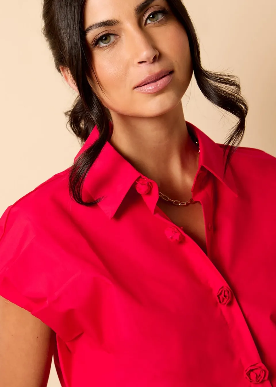 Tops>Little Mistress Poplin Cotton Shirt by Vicky Pattison Red