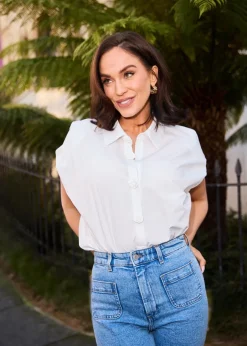 Tops>Little Mistress Poplin Cotton Shirt by Vicky Pattison White