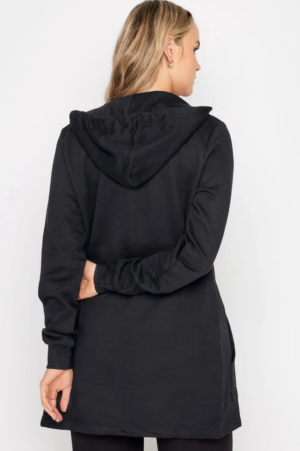 Tops>Long Tall Sally Black Cotton Longline Hoodie