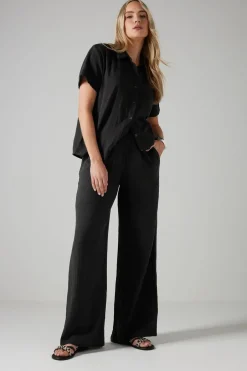 Trousers>Long Tall Sally Black Cotton Cheescloth Wide Leg Trousers