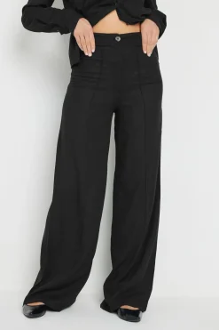 Trousers>Long Tall Sally Black Linen Pleated Wide Leg Trousers