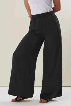 Trousers>Long Tall Sally Black Matt Satin Wide Leg Trousers