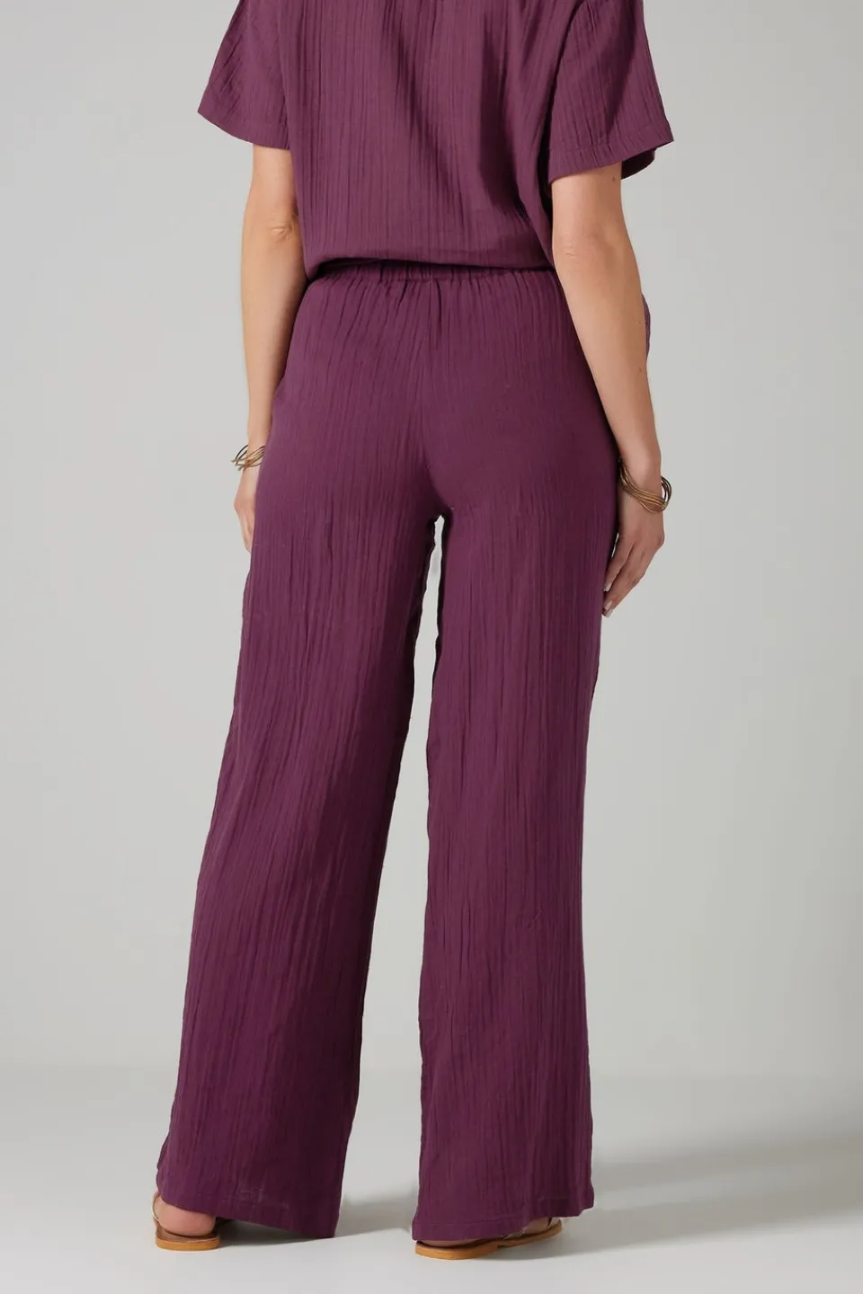Trousers>Long Tall Sally Dark Red Cotton Cheescloth Wide Leg Trousers