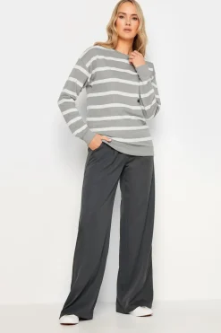 Tops>Long Tall Sally Grey Crew Neck Stripe Sweatshirt