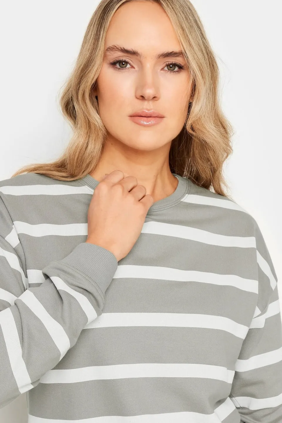 Tops>Long Tall Sally Grey Crew Neck Stripe Sweatshirt