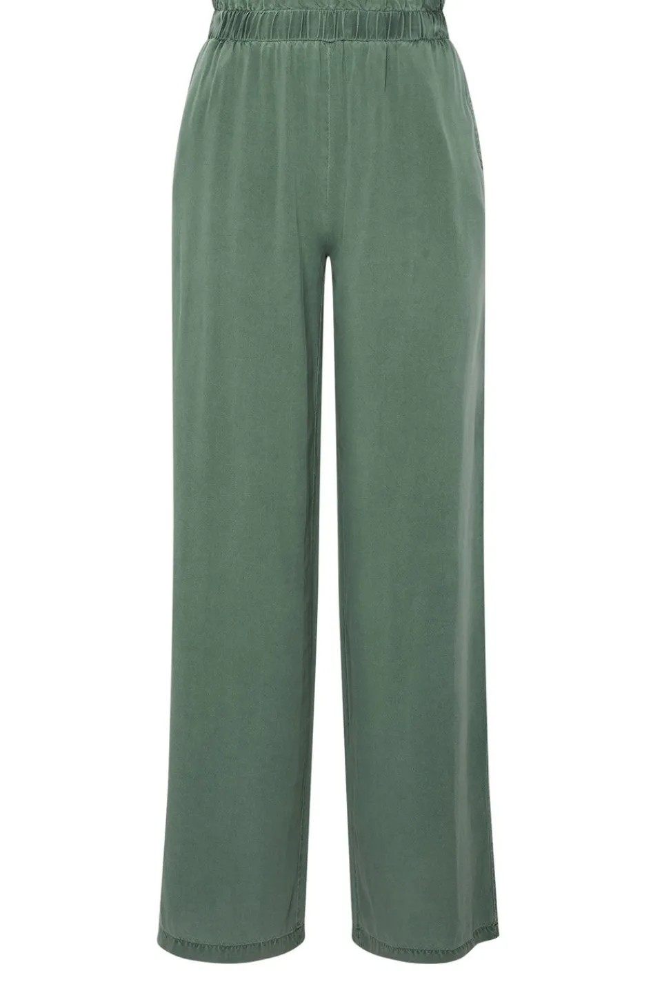 Trousers>Long Tall Sally Khaki Green Acid Wash Wide Leg Trousers