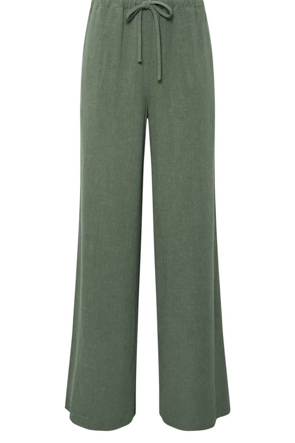 Trousers>Long Tall Sally Khaki Green Linen Tie Waist Trousers