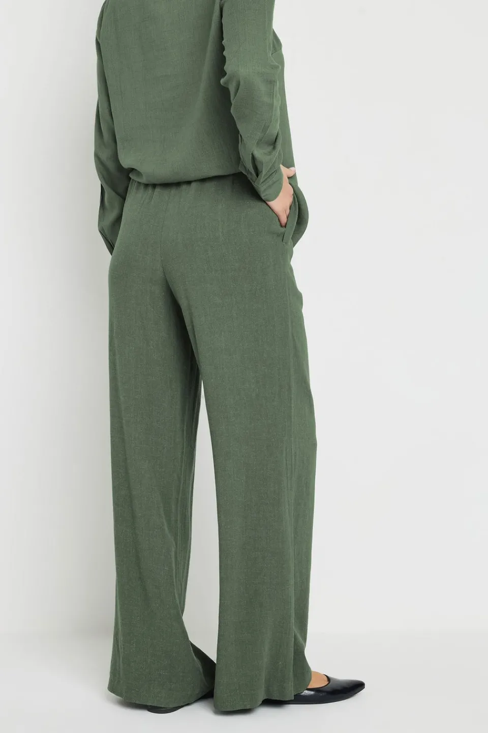 Trousers>Long Tall Sally Khaki Green Linen Tie Waist Trousers