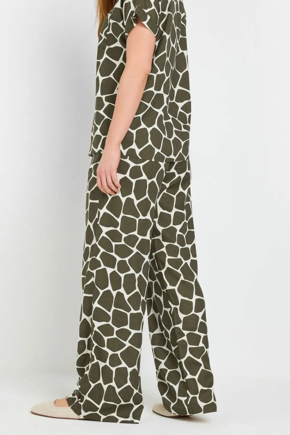 Trousers>Long Tall Sally Khaki Green Giraffe Print Wide Leg Trousers