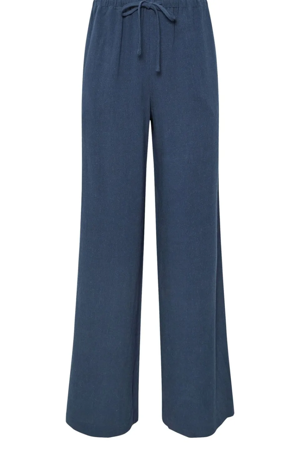 Trousers>Long Tall Sally Navy Blue Linen Tie Waist Trousers