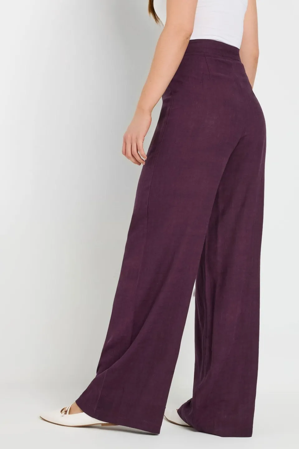 Trousers>Long Tall Sally Purple Linen Pleated Wide Leg Trousers