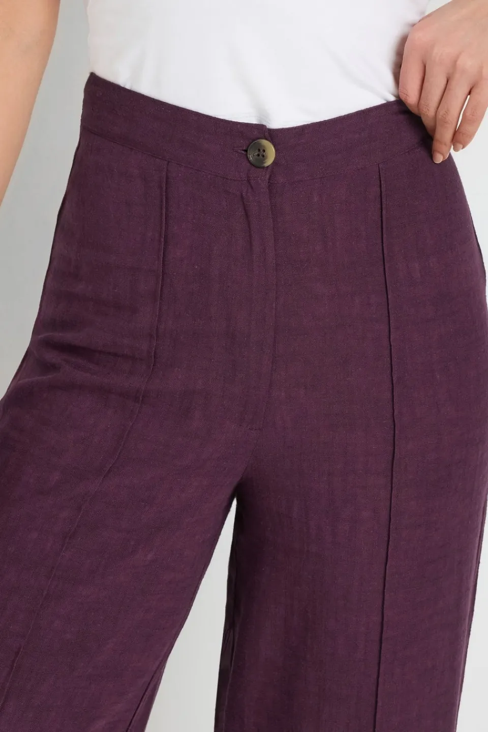 Trousers>Long Tall Sally Purple Linen Pleated Wide Leg Trousers