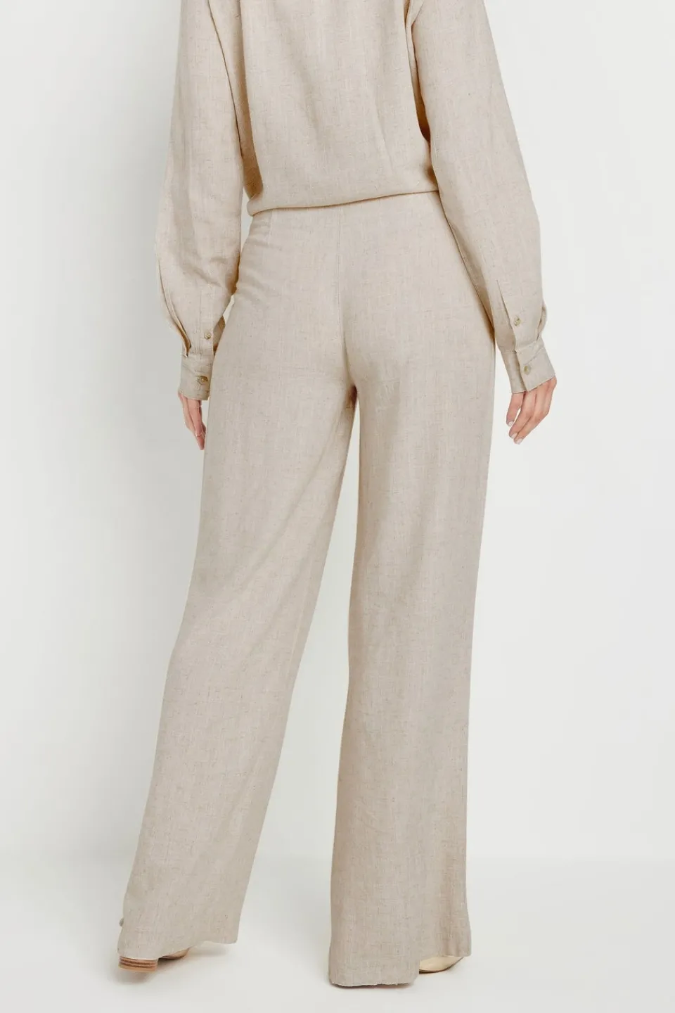 Trousers>Long Tall Sally Stone Brown Linen Pleated Wide Leg Trousers