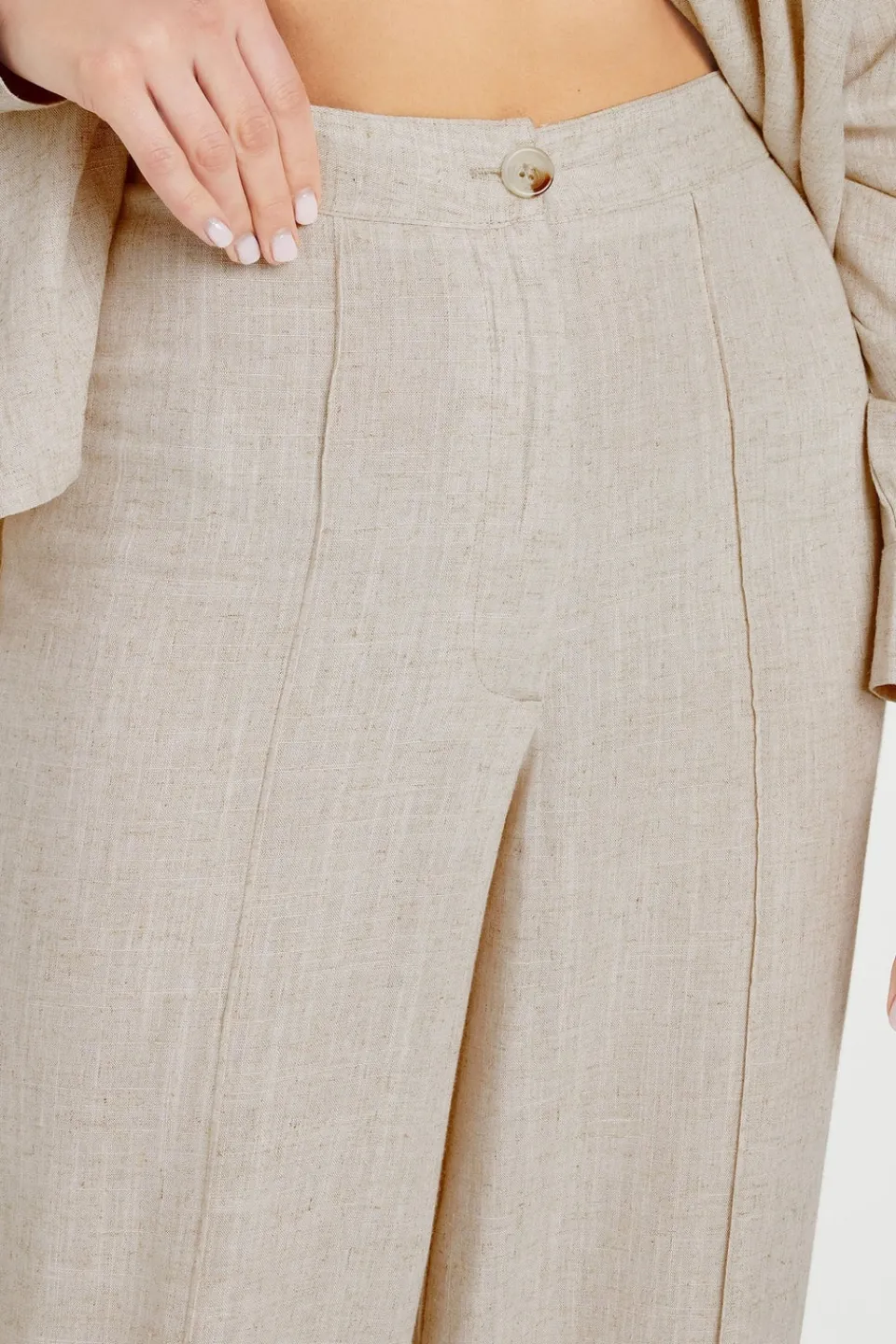 Trousers>Long Tall Sally Stone Brown Linen Pleated Wide Leg Trousers