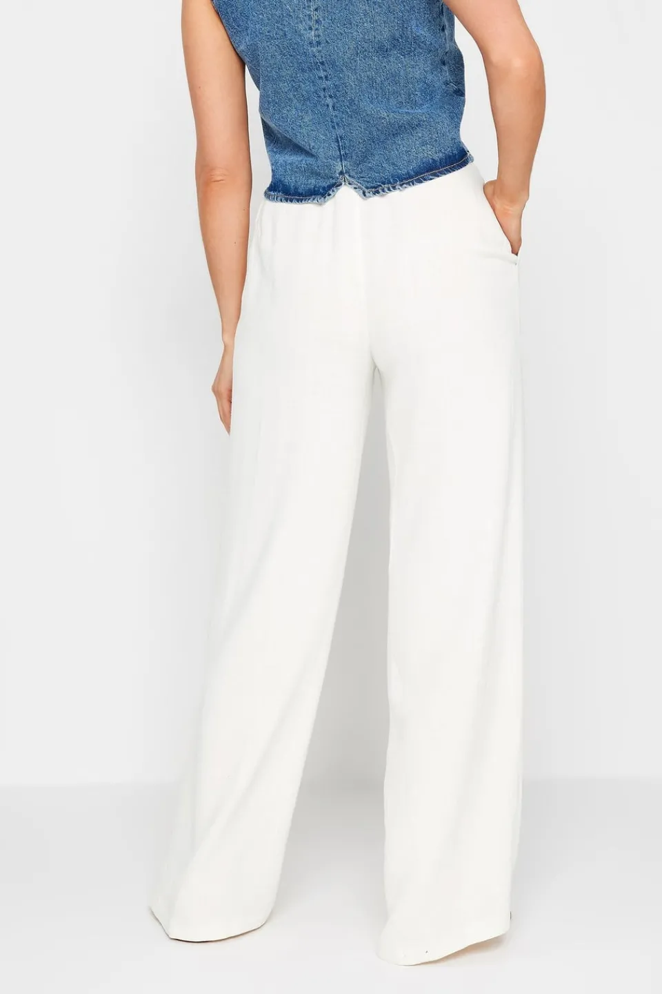 Trousers>Long Tall Sally White Linen Tie Waist Wide Leg Trousers