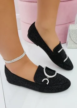Footwear>Love Lemonade Black Crystal Imperial Suede Loafers