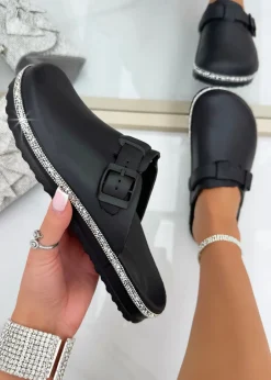 Footwear>Love Lemonade Black Crystal Trim Luxe Lightweight Clogs