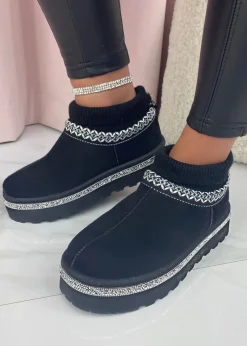 Footwear>Love Lemonade Black Sparkly Stretch Warmer Mini Snugg Boots