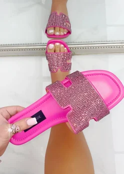 Footwear>Love Lemonade Hot Pink Crystal Lush Halo Sliders