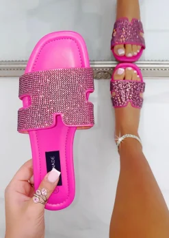 Footwear>Love Lemonade Hot Pink Crystal Lush Halo Sliders