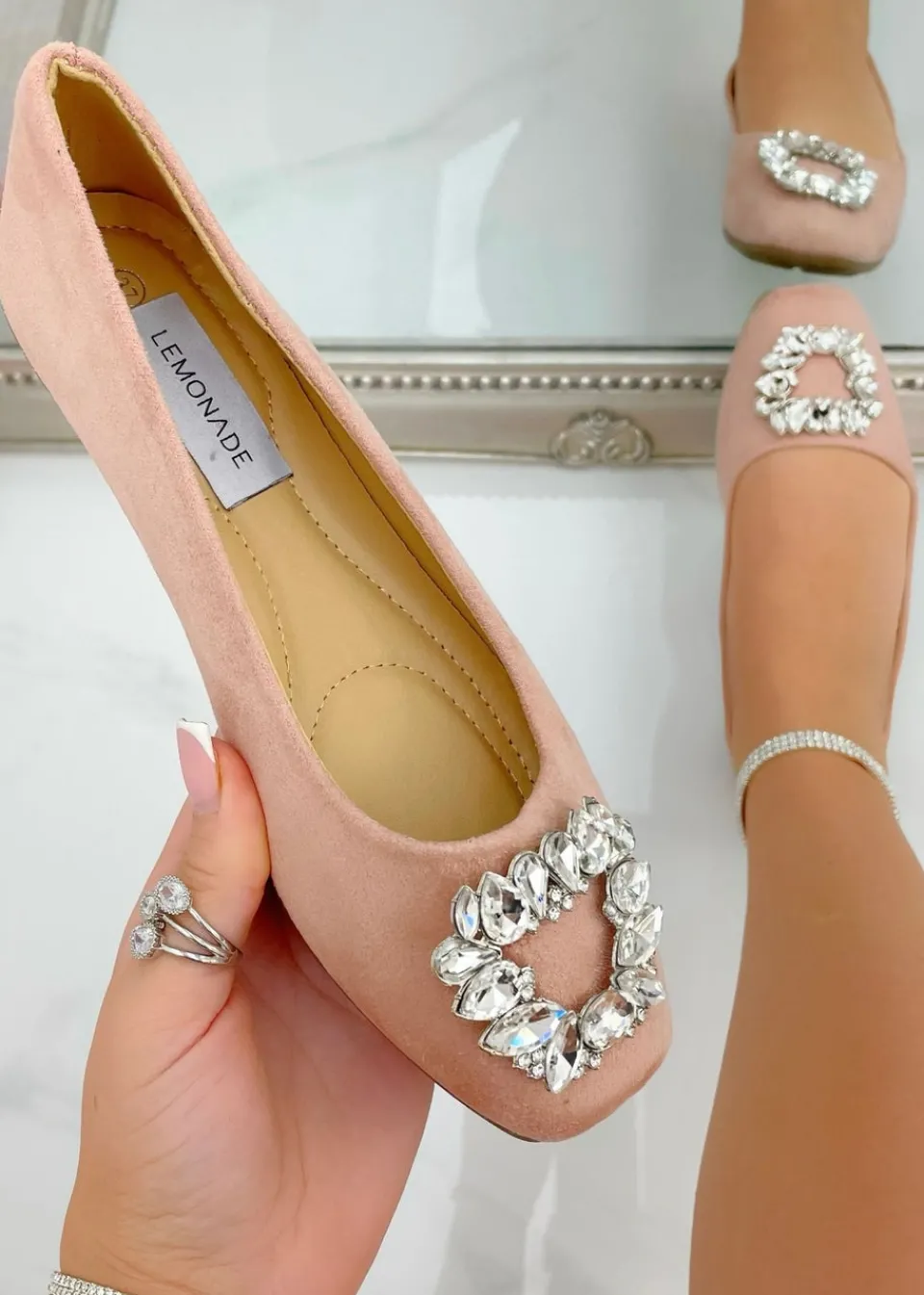 Footwear>Love Lemonade Pink Crystal Buckle Dainty Dolly Shoes