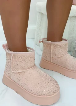 Footwear>Love Lemonade Pink Sparkly Rhinestone Snugg Mini Boots