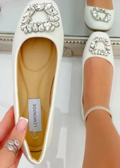 Footwear>Love Lemonade White Crystal Buckle Dainty Dolly Shoes