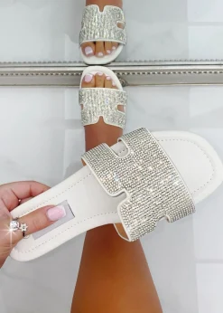 Footwear>Love Lemonade White Crystal Lush Halo Sliders