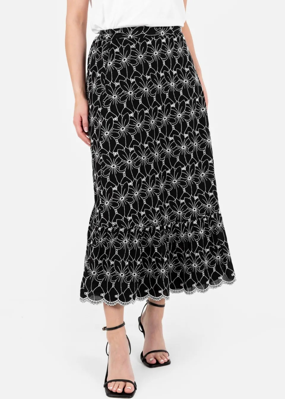 Skirts>Lovedrobe Black Broderie Midaxi Skirt