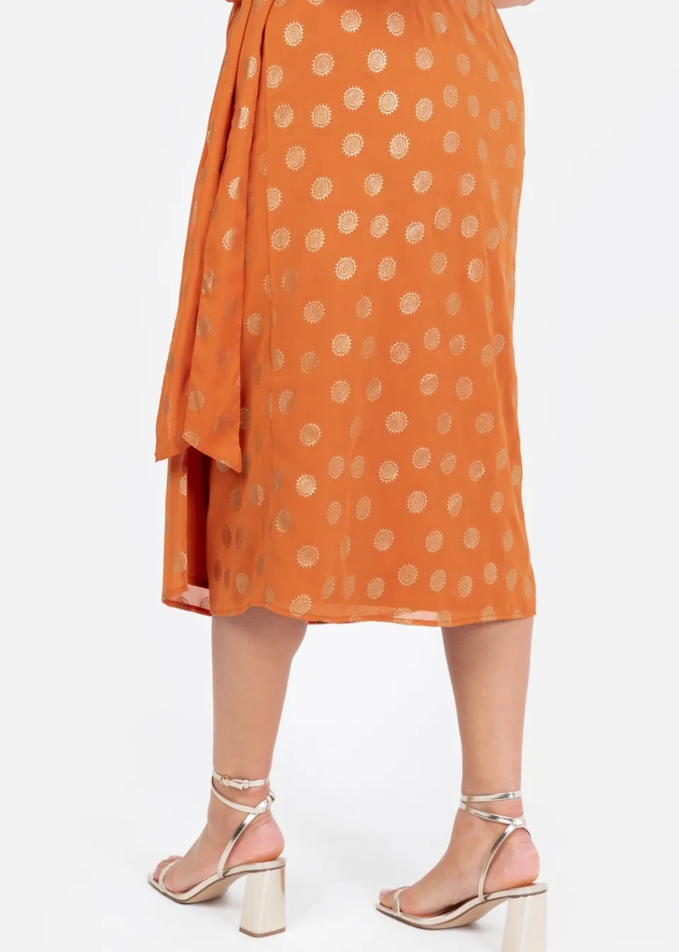 Skirts>Lovedrobe Metallic Detail Orange Functional Wrap Midi Skirt