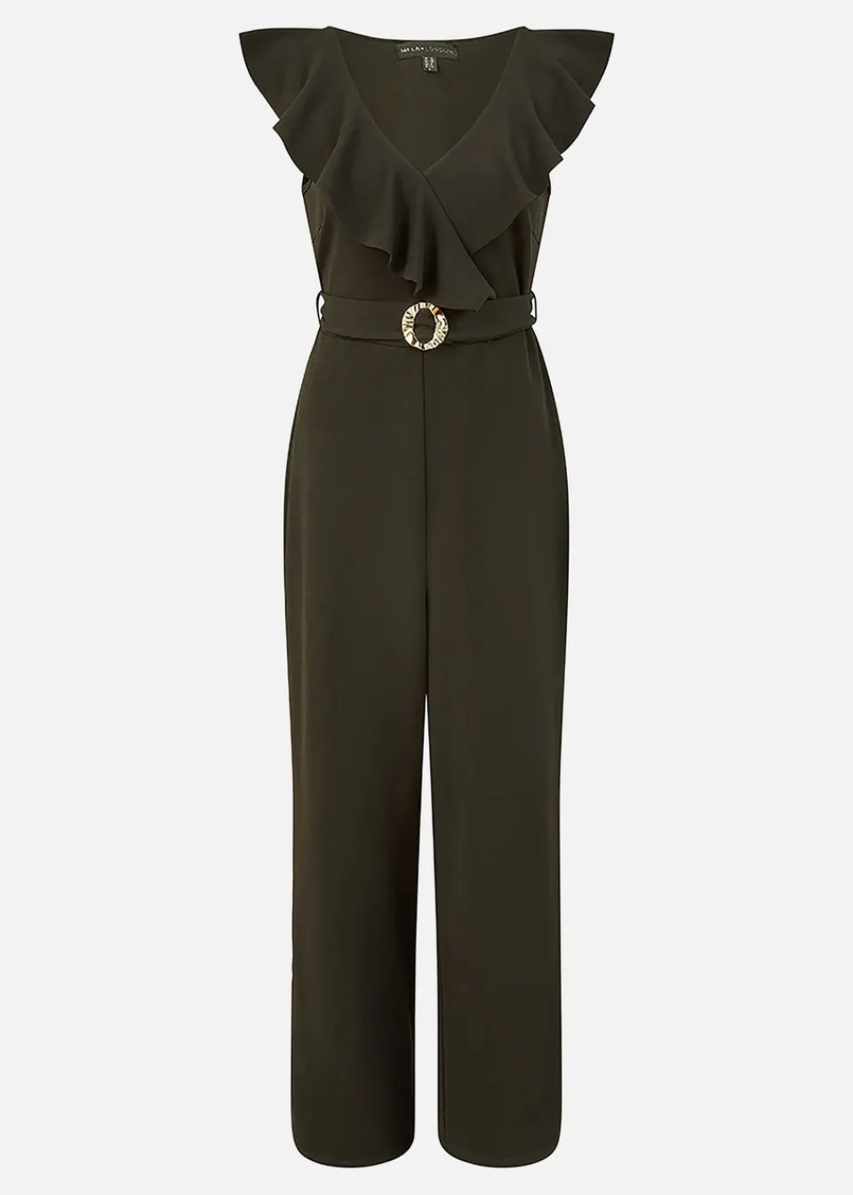Jumpsuits & Playsuits>Mela Black Jumpsuit With Gold Buckle and Frill Detail