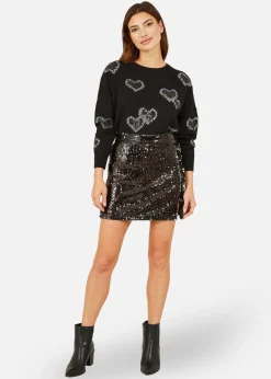 Skirts>Mela Black Sequin Mini Skirt